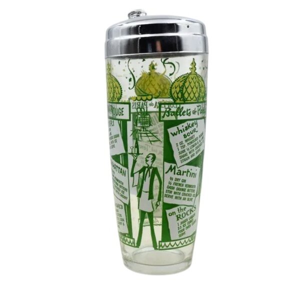 MCM Vintage B.A.R Associates Graphic Cocktail Shaker with Drink Recipes Barware - Picture 4 of 7
